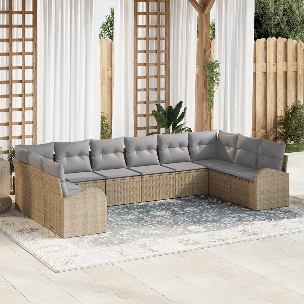 Gartensofa-set 10 stk. Beige und Hellgrau Poly-Rattan