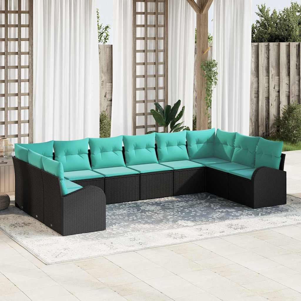 Gartensofa-set 10 stk. Schwarz und Türkis Poly-Rattan
