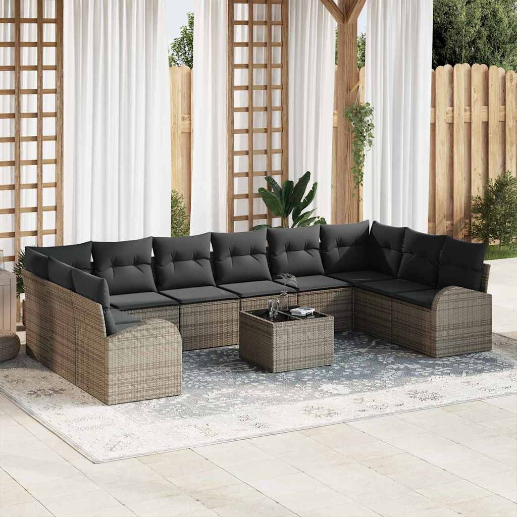 Gartensofa-set 11 stk. Hellgrau Poly-Rattan