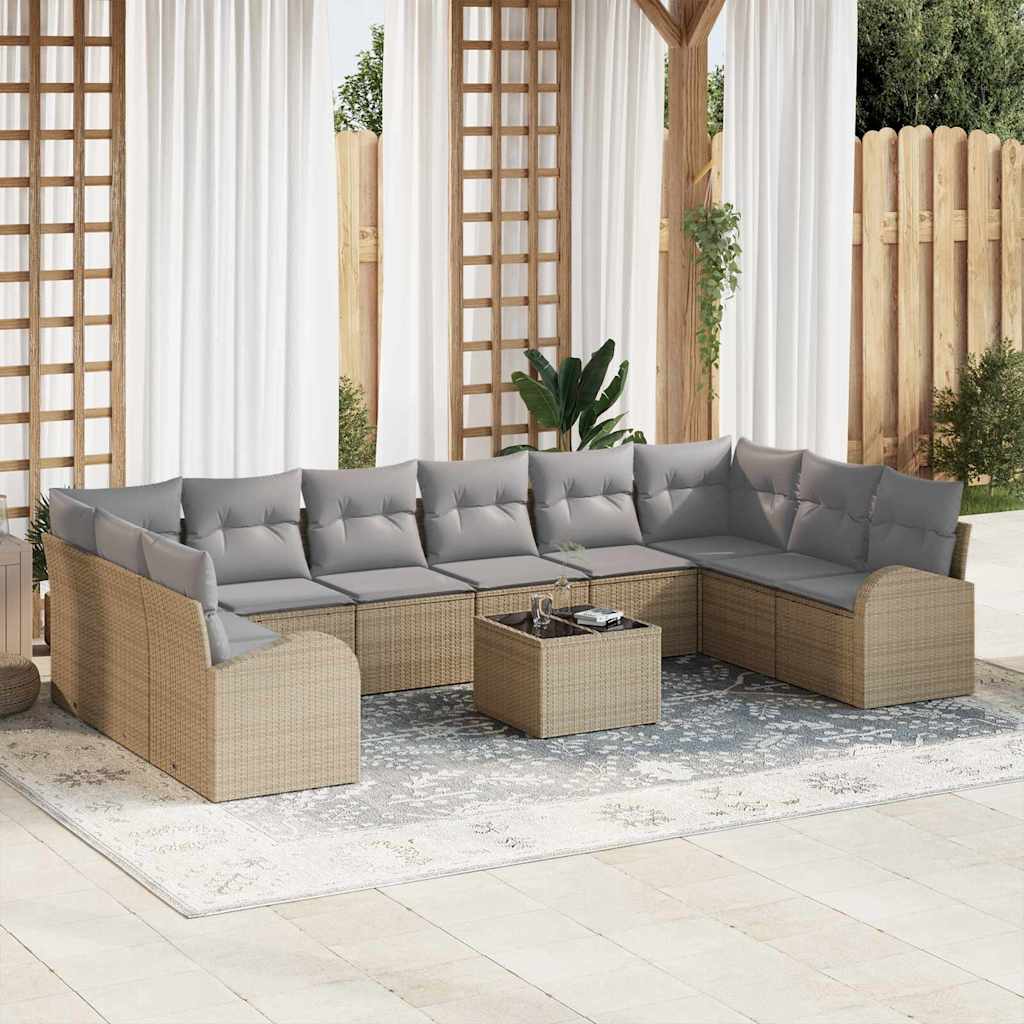 Gartensofa-set 11 stk. Beige und Hellgrau Poly-Rattan
