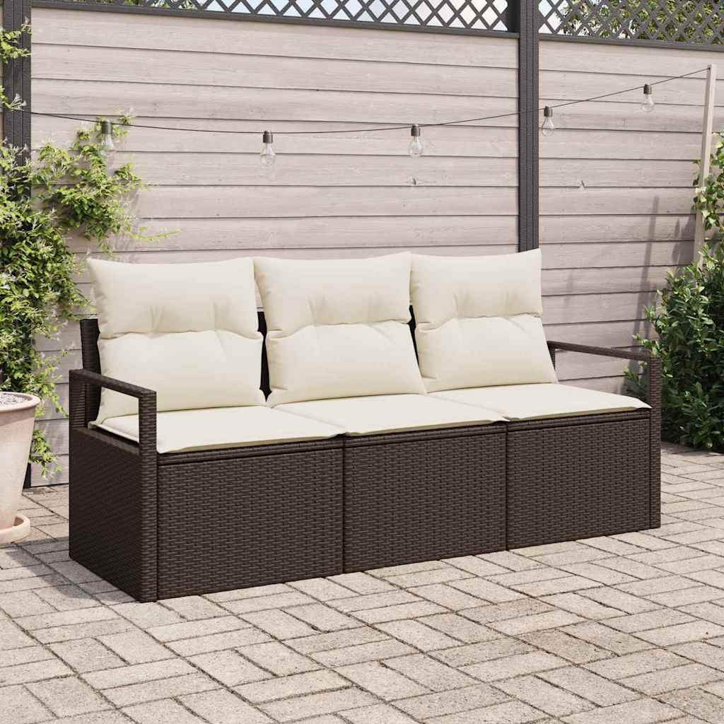 Gartensofa-set 3 stk. Braun und Weiß Poly-Rattan