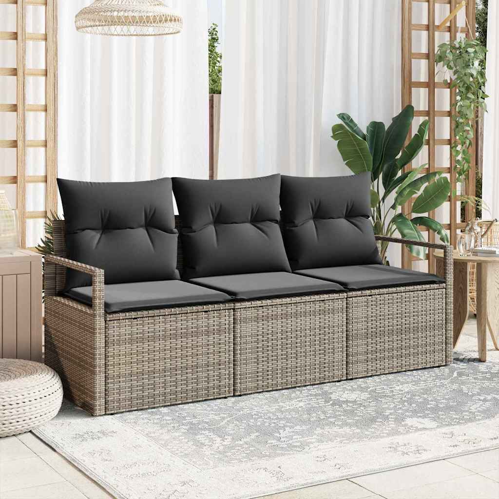 Gartensofa-set 3 stk. Grau Poly-Rattan