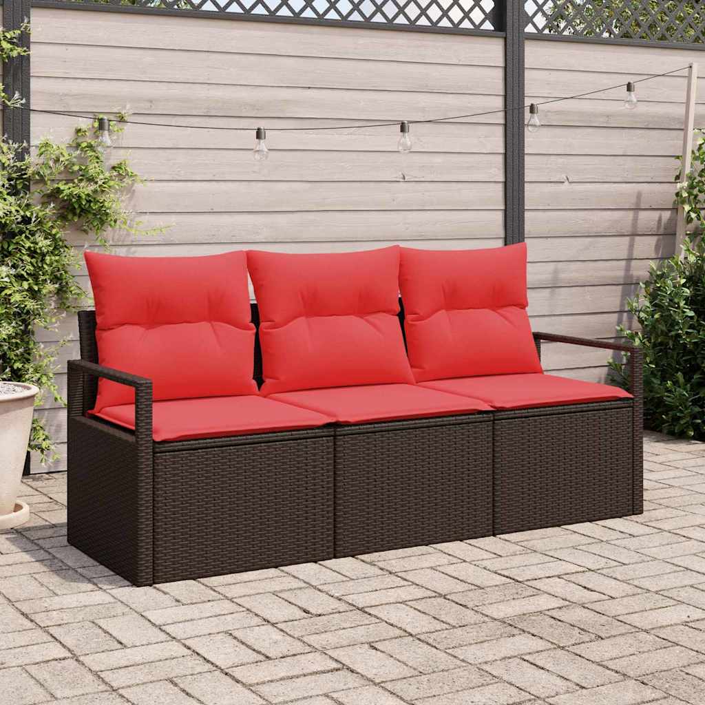 Gartensofa-set 3 stk. Braun und Rot Poly-Rattan