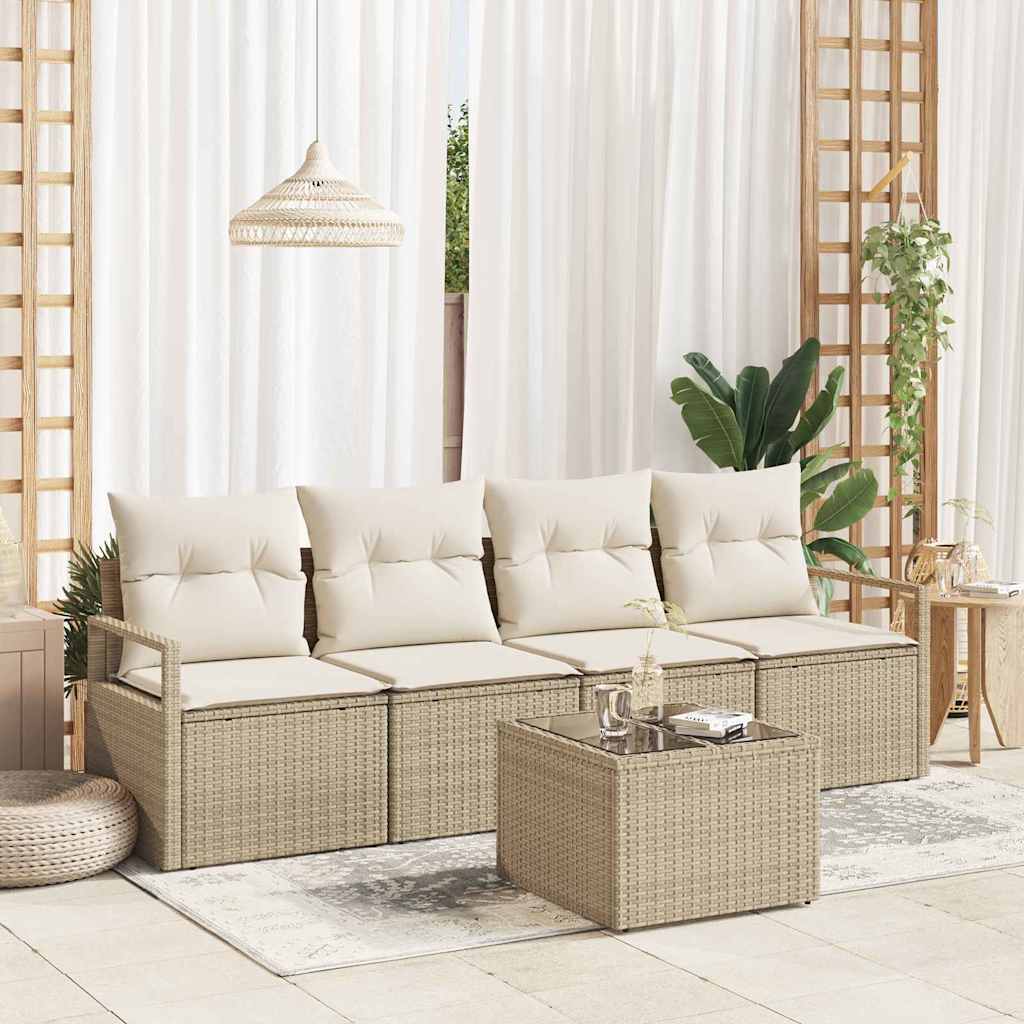 Sofa Set 5 stk. 4-Sitzanzahl Beige und Creme Poly-Rattan