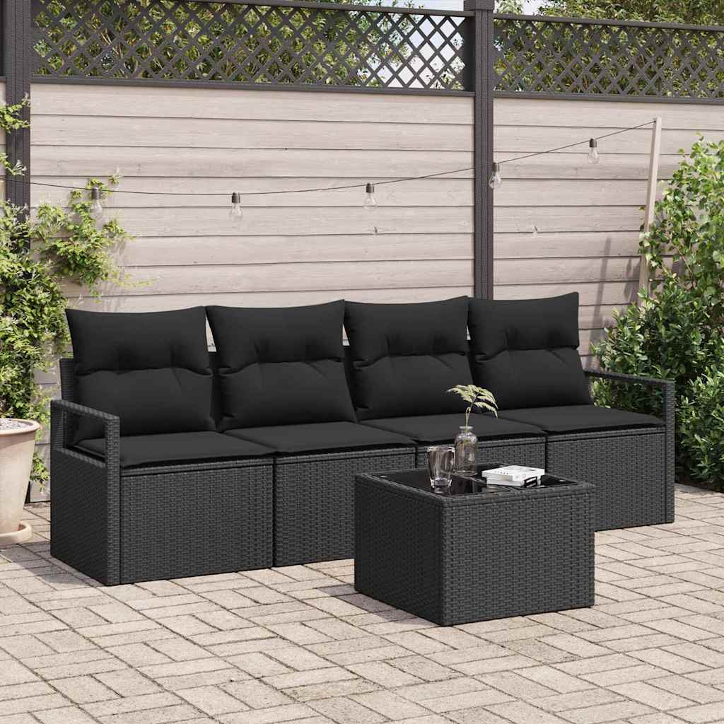 Sofa Set 5 stk. 4-Sitzanzahl Schwarz Poly-Rattan