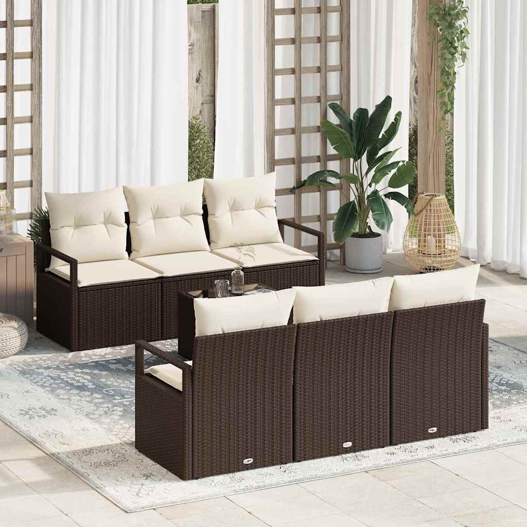 Gartensofa-set 7 stk. 6-Sitzanzahl Braun und Creme Poly-Rattan