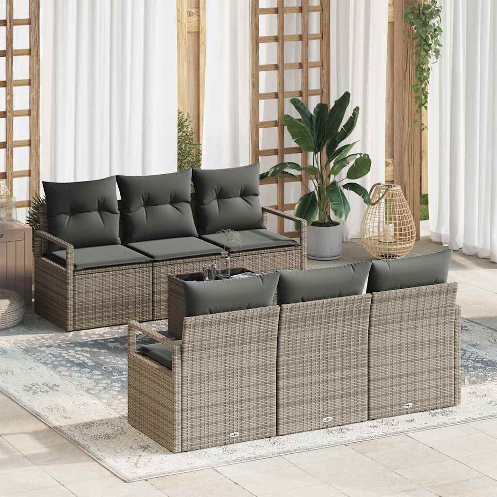 Gartensofa-set 7 stk. 6-Sitzanzahl Grau Poly-Rattan
