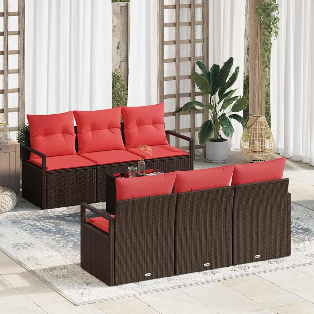 Gartensofa-set 7 stk. 6-Sitzanzahl Beige und Rot Poly-Rattan