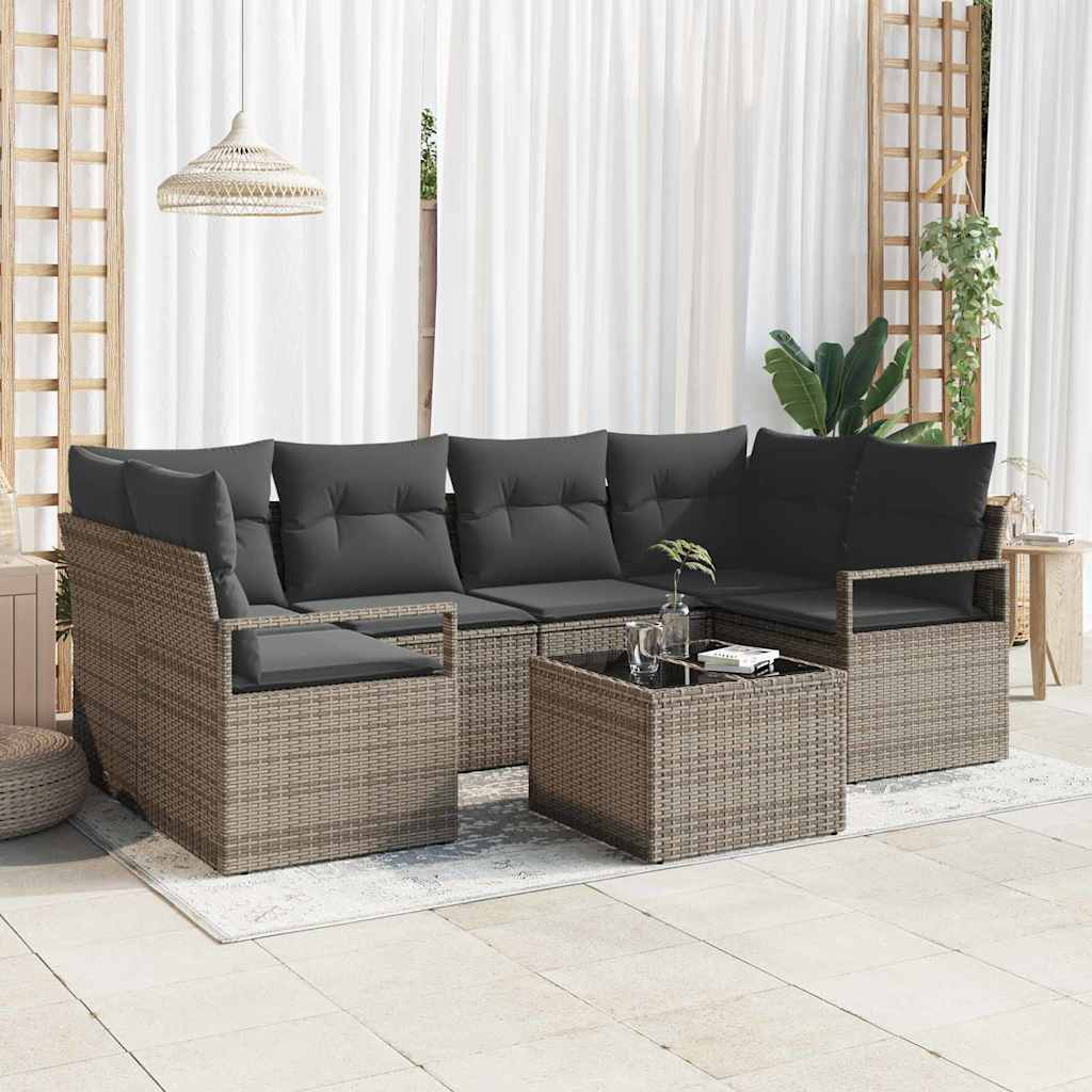 Gartensofa-set 7 stk. 6-Sitzanzahl Grau Poly-Rattan