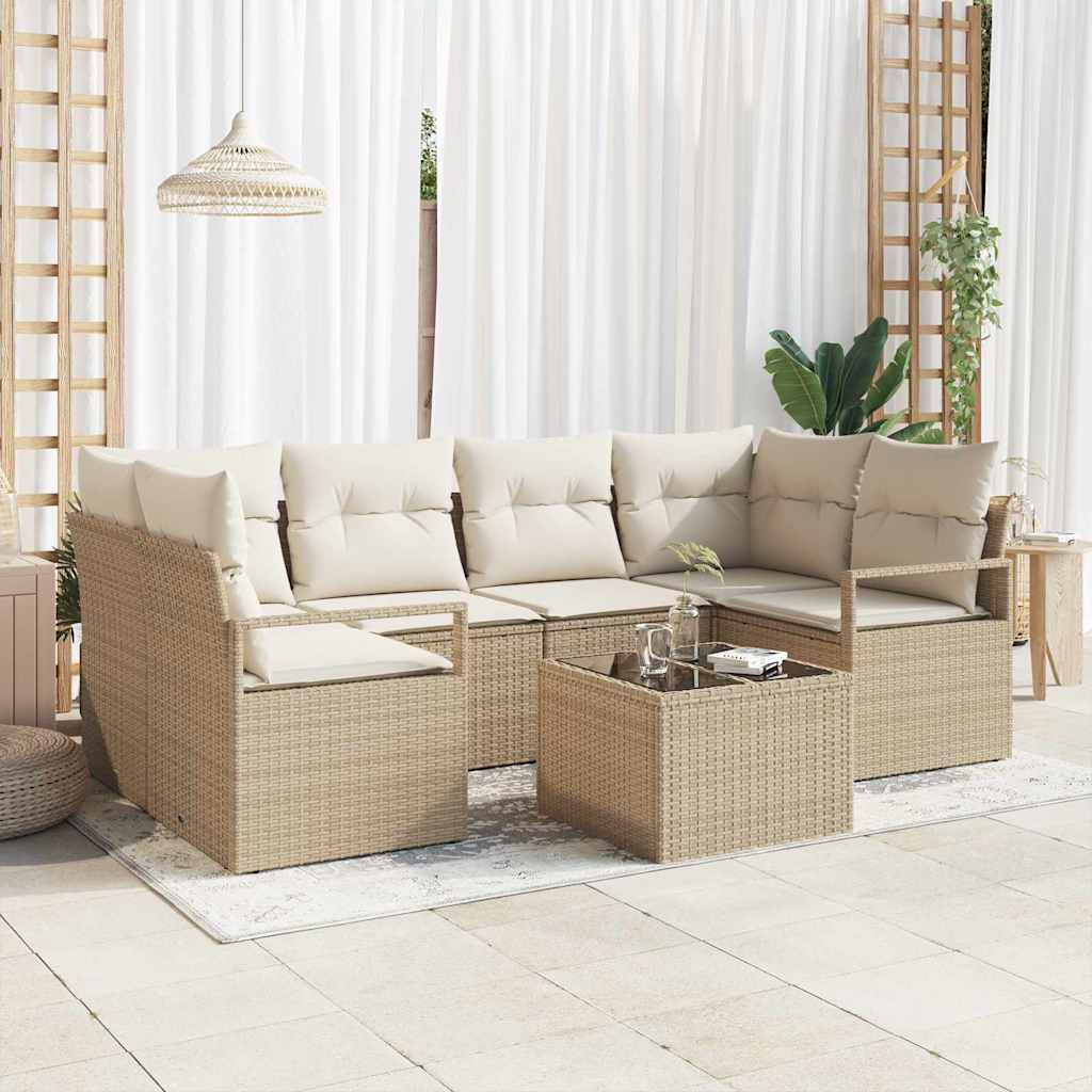 Gartensofa-set 7 stk. 6-Sitzanzahl Beige und Creme Poly-Rattan