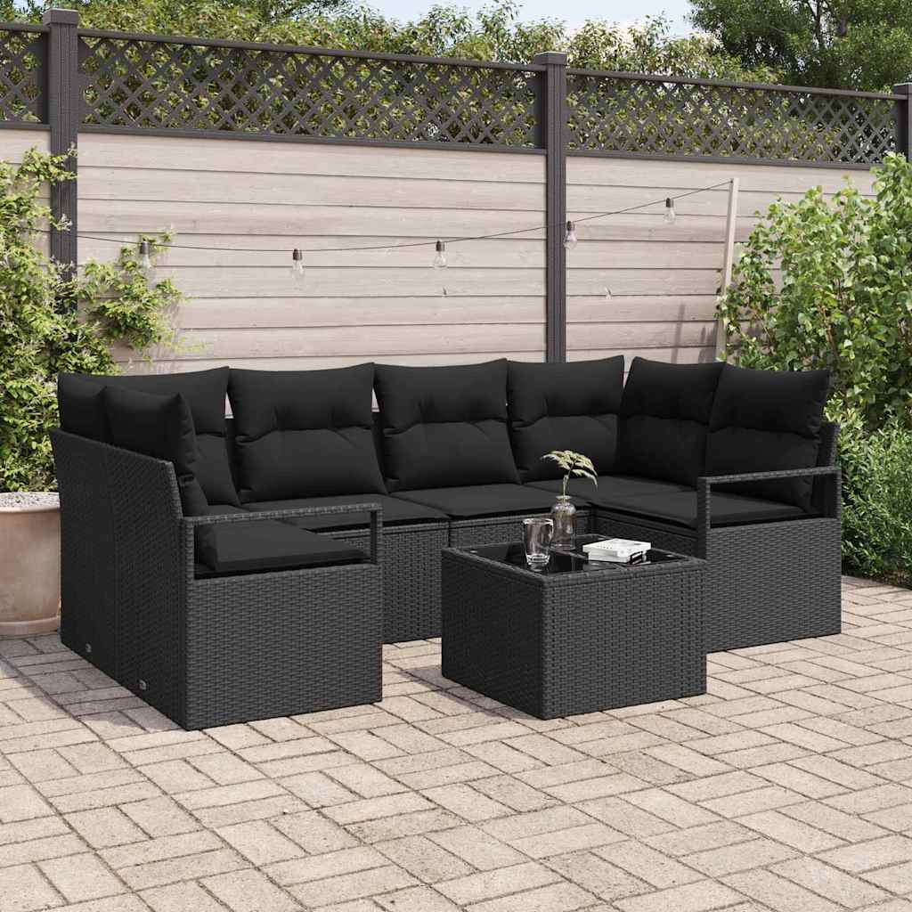 Gartensofa-set 7 stk. 6-Sitzanzahl Schwarz Poly-Rattan