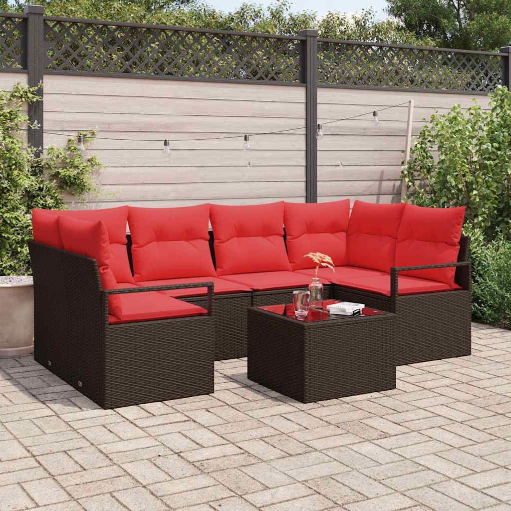 Gartensofa-set 7 stk. 6-Sitzanzahl Beige und Rot Poly-Rattan