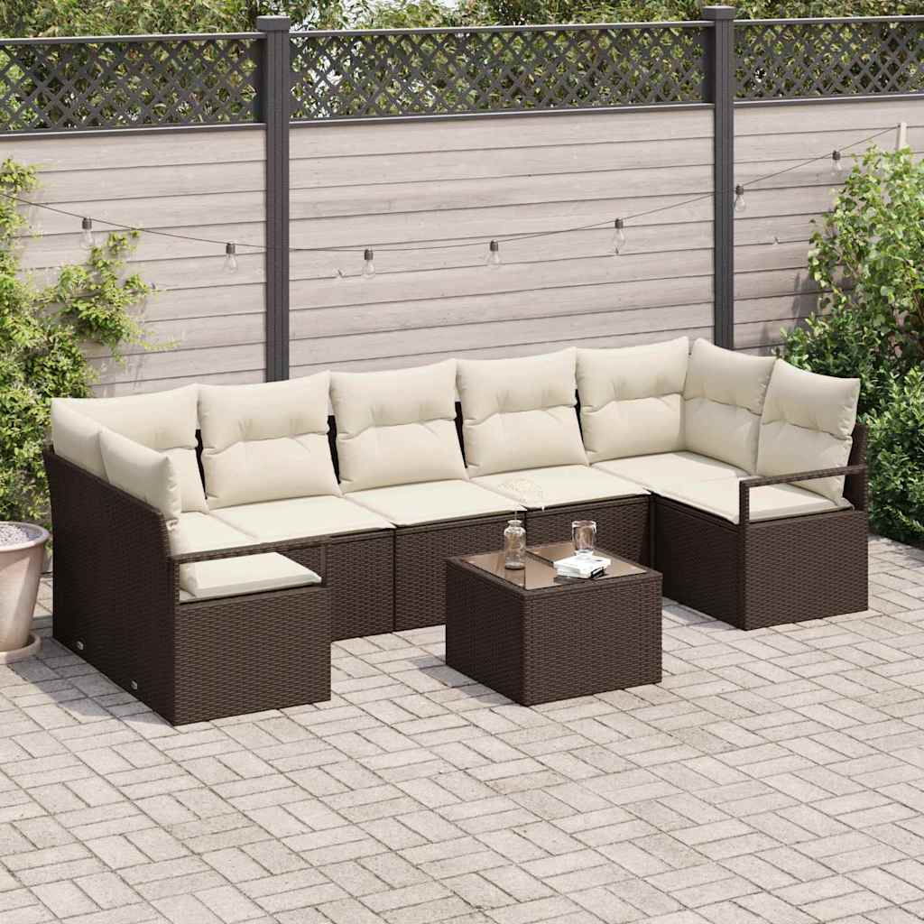 Gartensofa-set 8 stk. 7-Sitzanzahl Braun und Creme Poly-Rattan