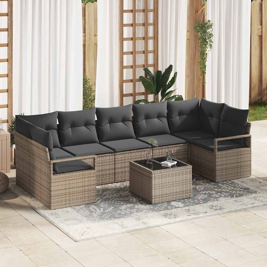 Gartensofa-set 8 stk. 7-Sitzanzahl Grau Poly-Rattan
