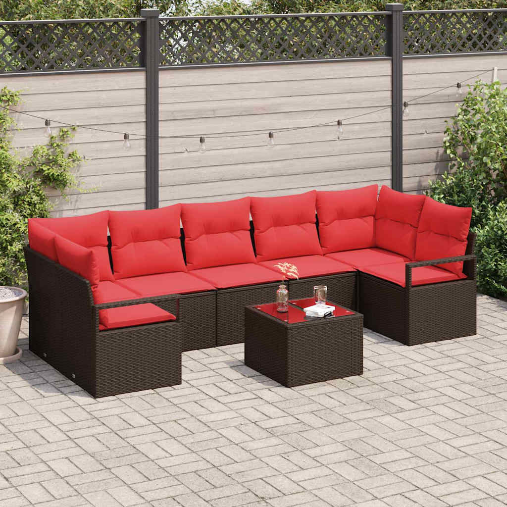 Gartensofa-set 8 stk. 7-Sitzanzahl Beige und Rot Poly-Rattan