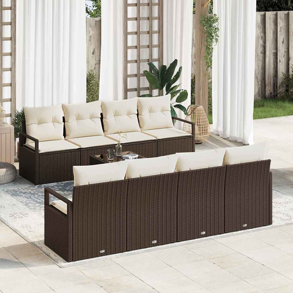 Gartensofa-set 9 stk. 8-Sitzanzahl Braun und Creme Poly-Rattan