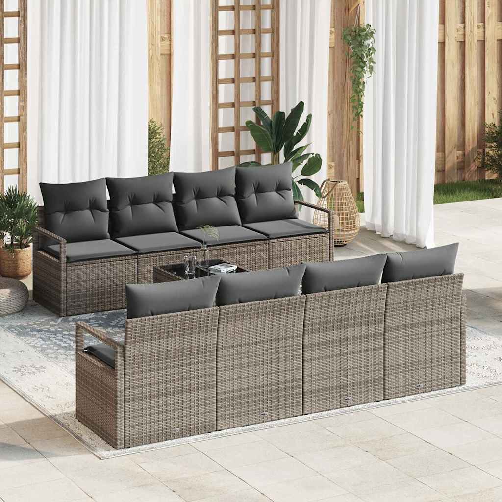 Gartensofa-set 9 stk. 8-Sitzanzahl Grau Poly-Rattan