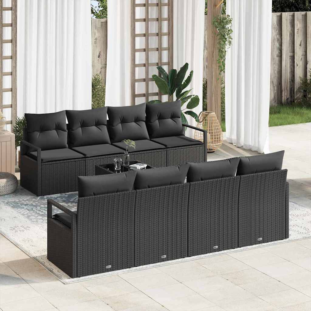 Gartensofa-set 9 stk. 8-Sitzanzahl Schwarz Poly-Rattan