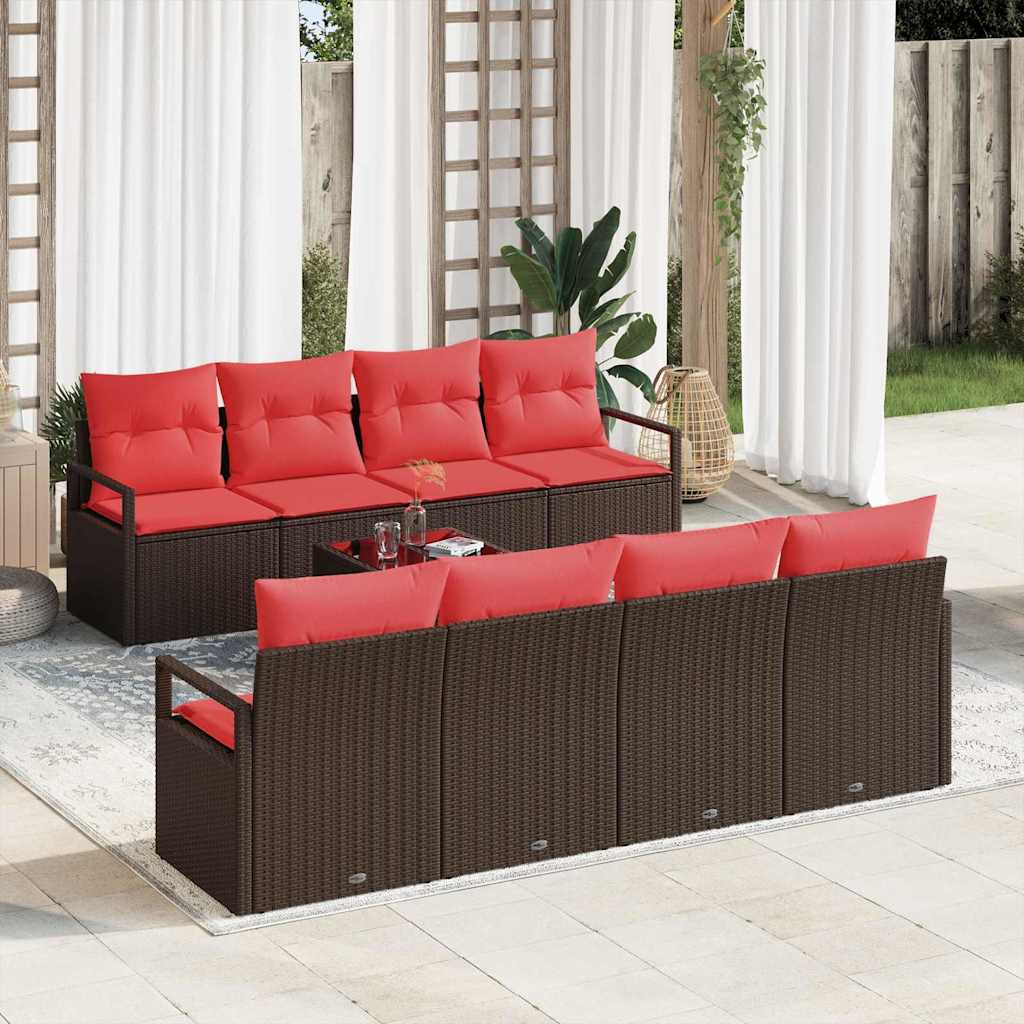 Sofa Set 9 stk. 8-Sitzanzahl Beige und Rot Poly-Rattan
