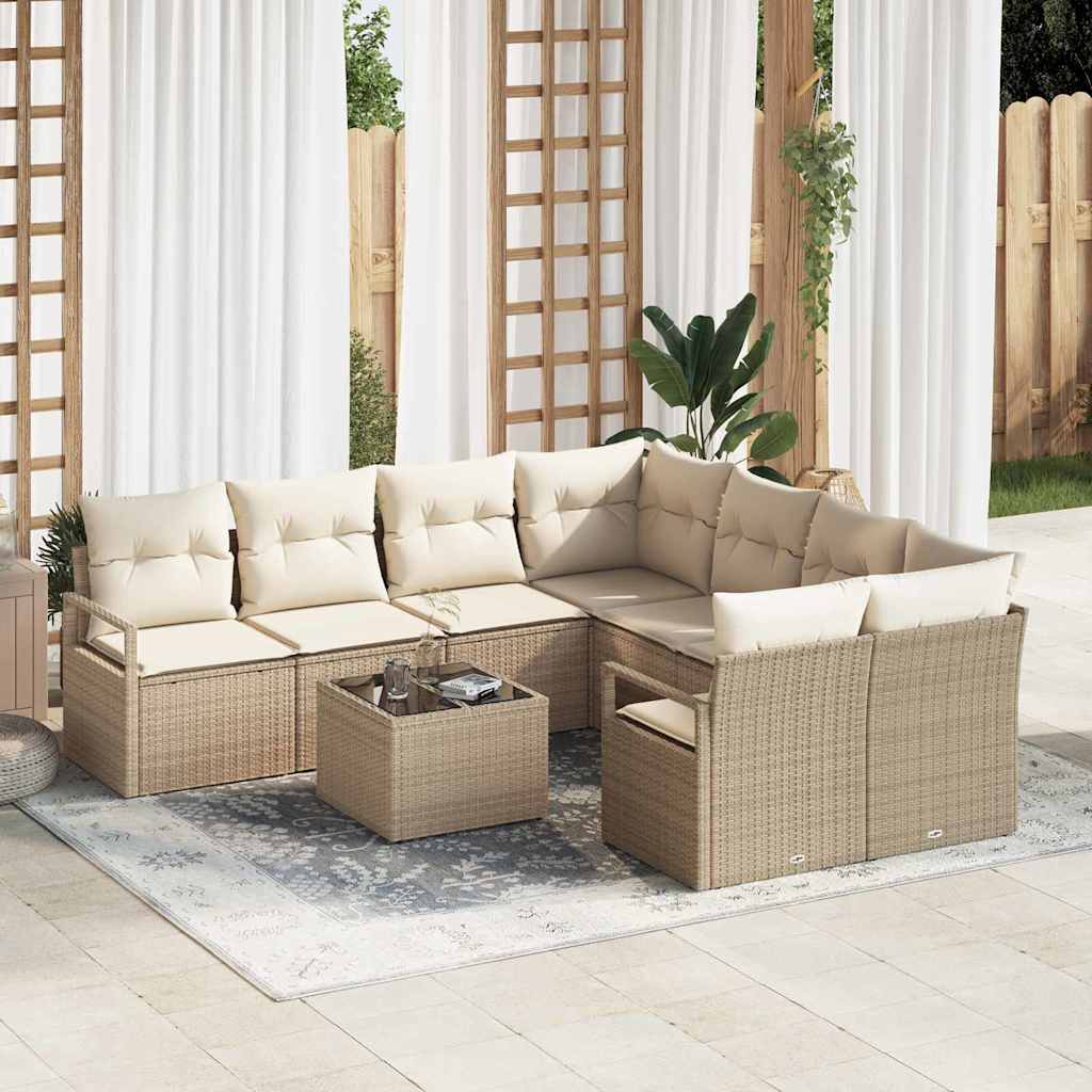 Sofa Set 9 stk. 8-Sitzanzahl Beige und Creme Poly-Rattan