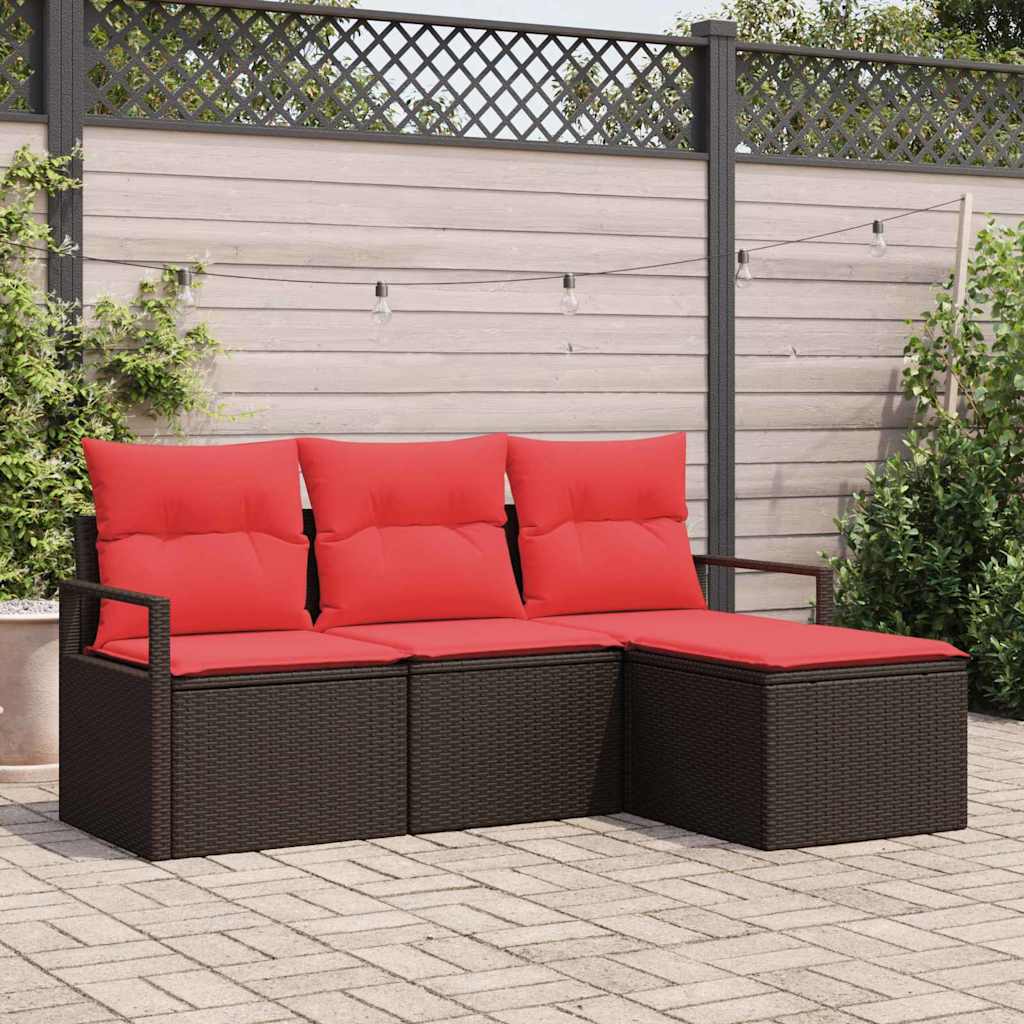 Sofa Set 4 stk. Braun und Rot Poly-Rattan