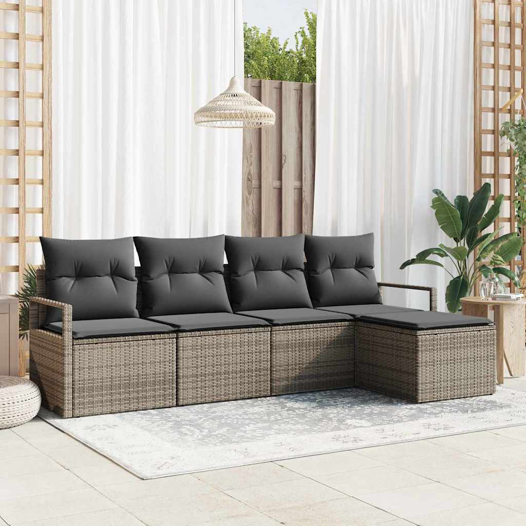 Sofa Set 5 stk. Grau Poly-Rattan