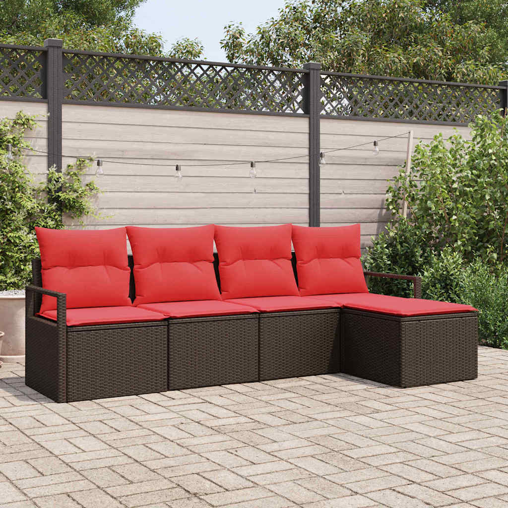 Sofa Set 5 stk. Braun und Rot Poly-Rattan