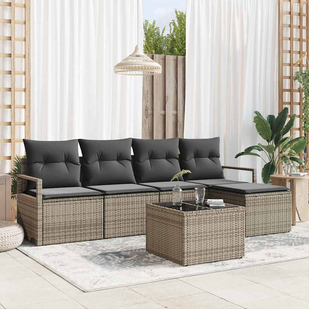 Sofa Set 6 stk. Hellgrau Poly-Rattan