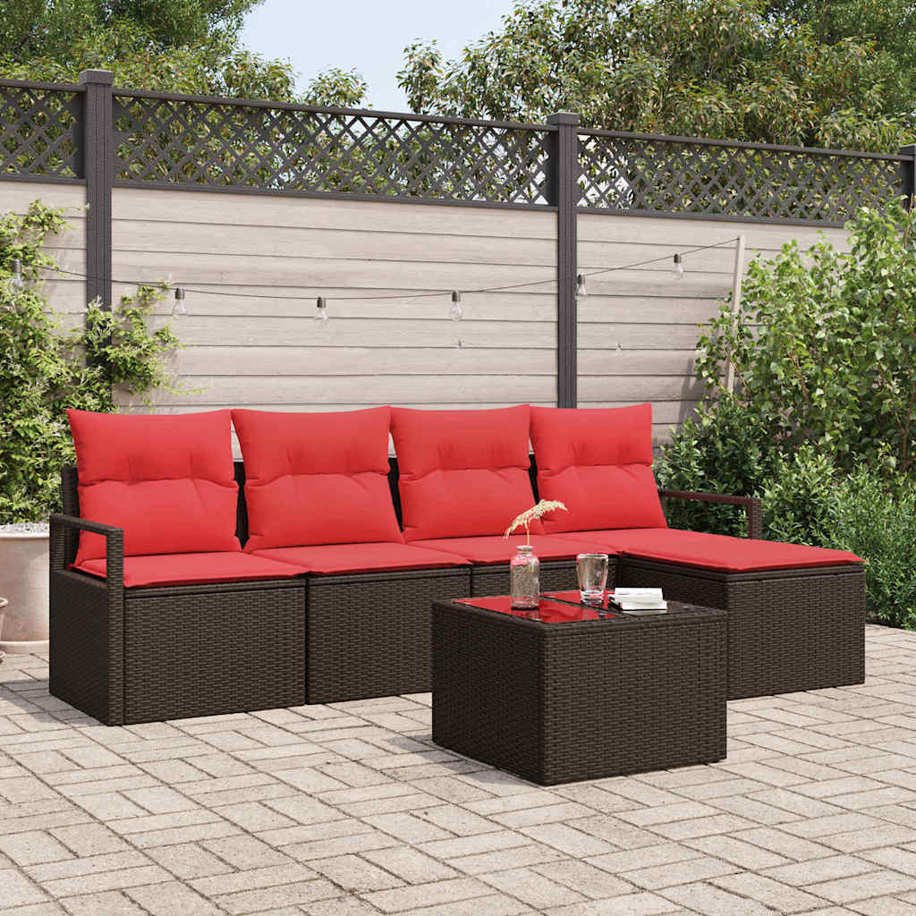 Sofa Set 6 stk. Braun und Rot Poly-Rattan