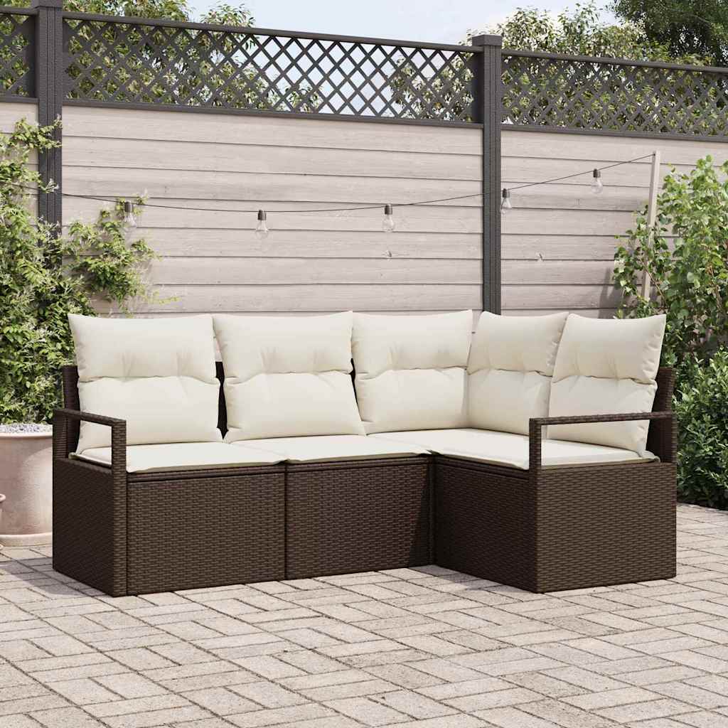 Sofa Set 4 stk. Braun und Weiß Poly-Rattan