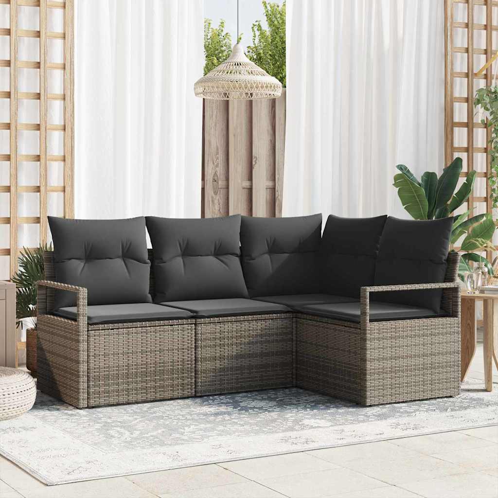Sofa Set 4 stk. Grau Poly-Rattan