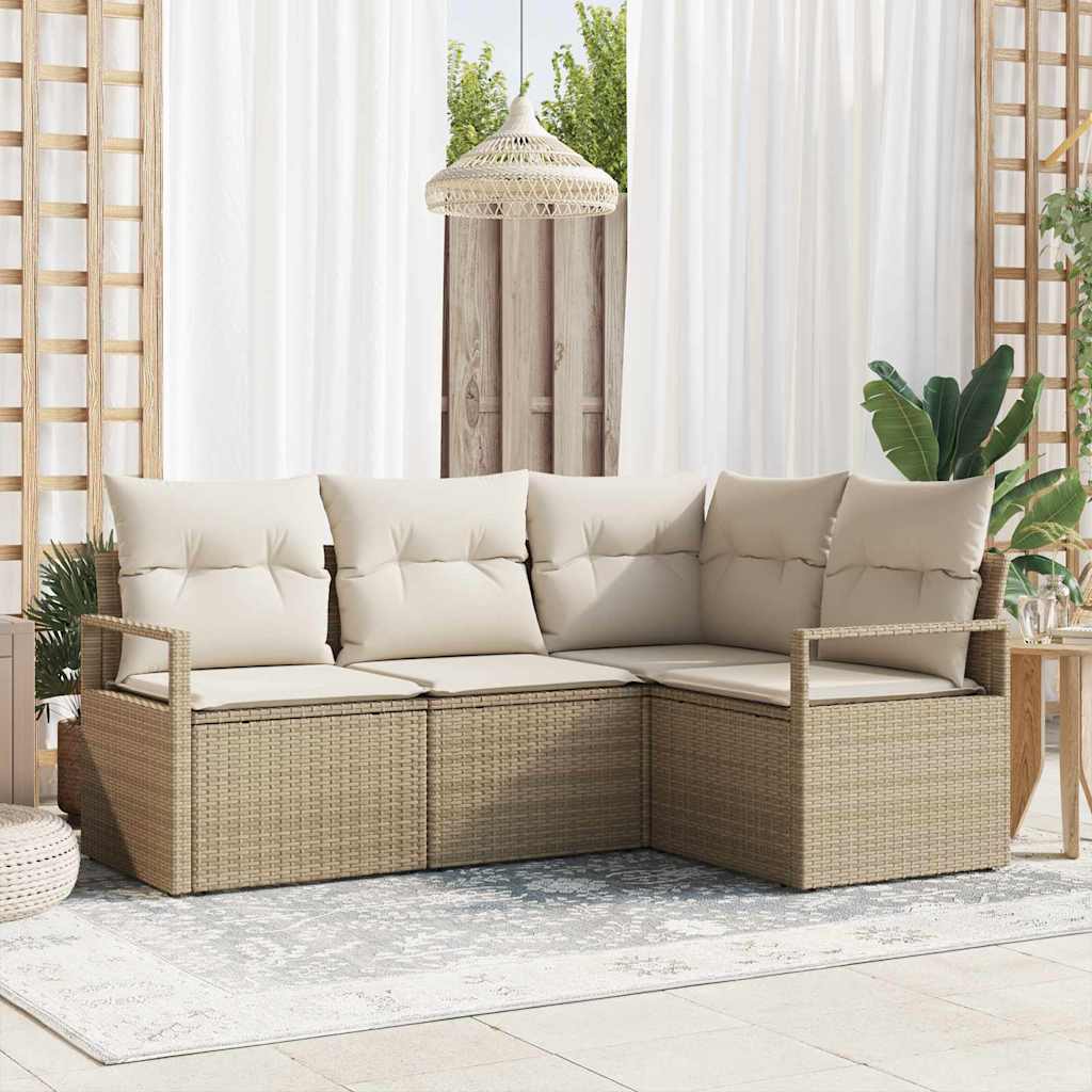 Sofa Set 4 stk. Beige und Weiß Poly-Rattan
