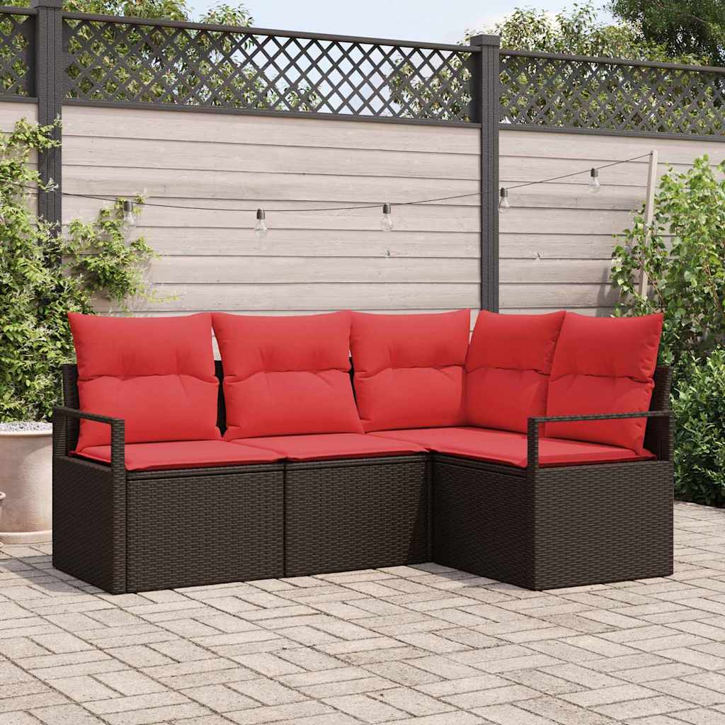 Gartensofa-set 4 stk. Braun und Rot Poly-Rattan