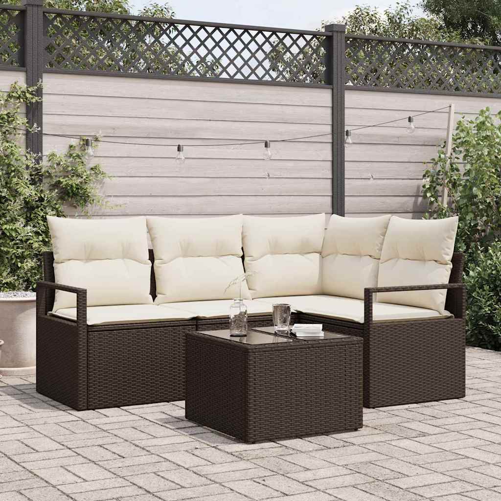 Sofa Set 5 stk. Braun und Creme Poly-Rattan