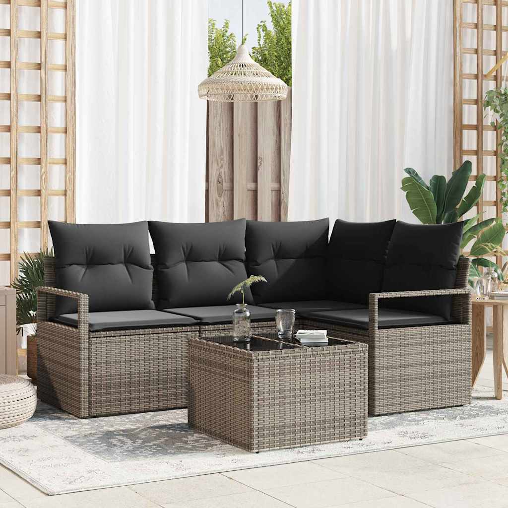 Sofa Set 5 stk. Hellgrau Poly-Rattan