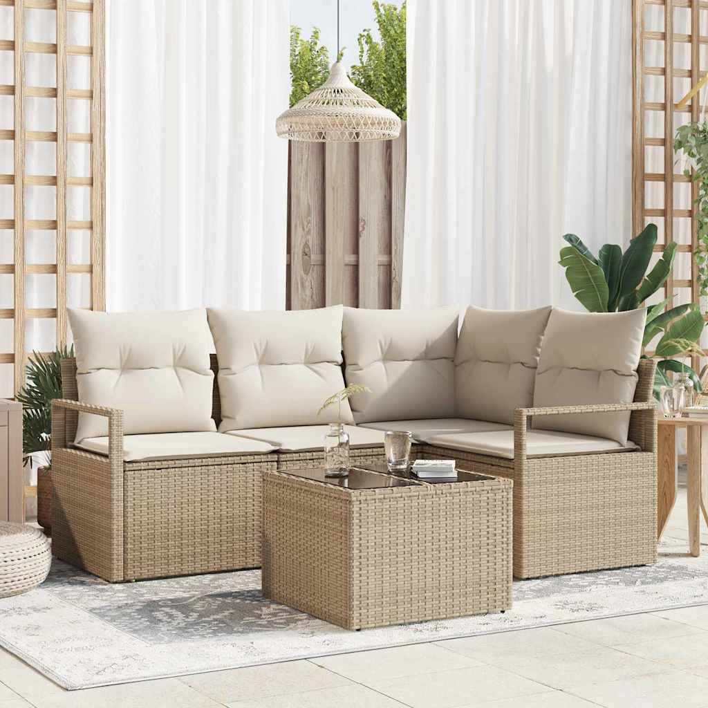 Sofa Set 5 stk. Beige und Creme Poly-Rattan