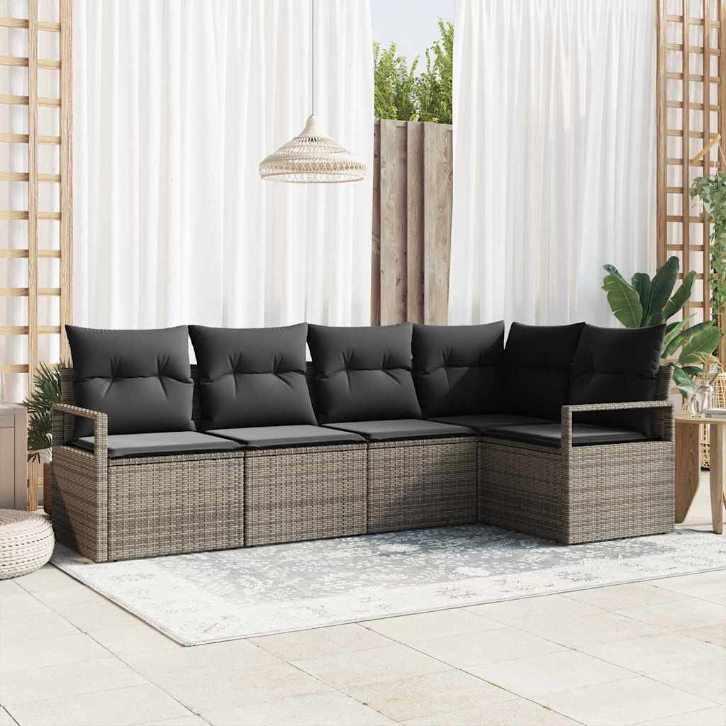 Gartensofa-set 5 stk. Grau Poly-Rattan