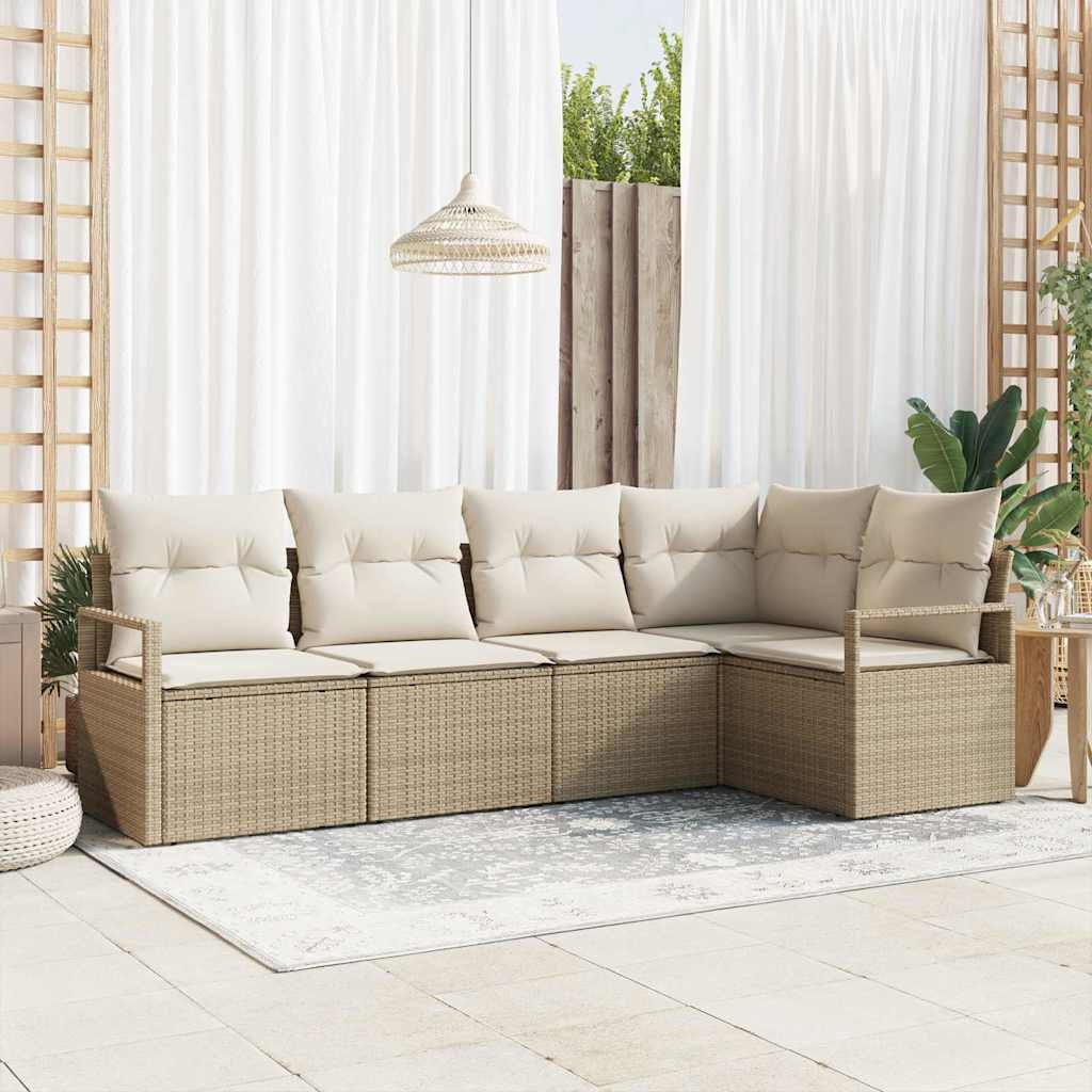 Gartensofa-set 5 stk. Beige und Weiß Poly-Rattan