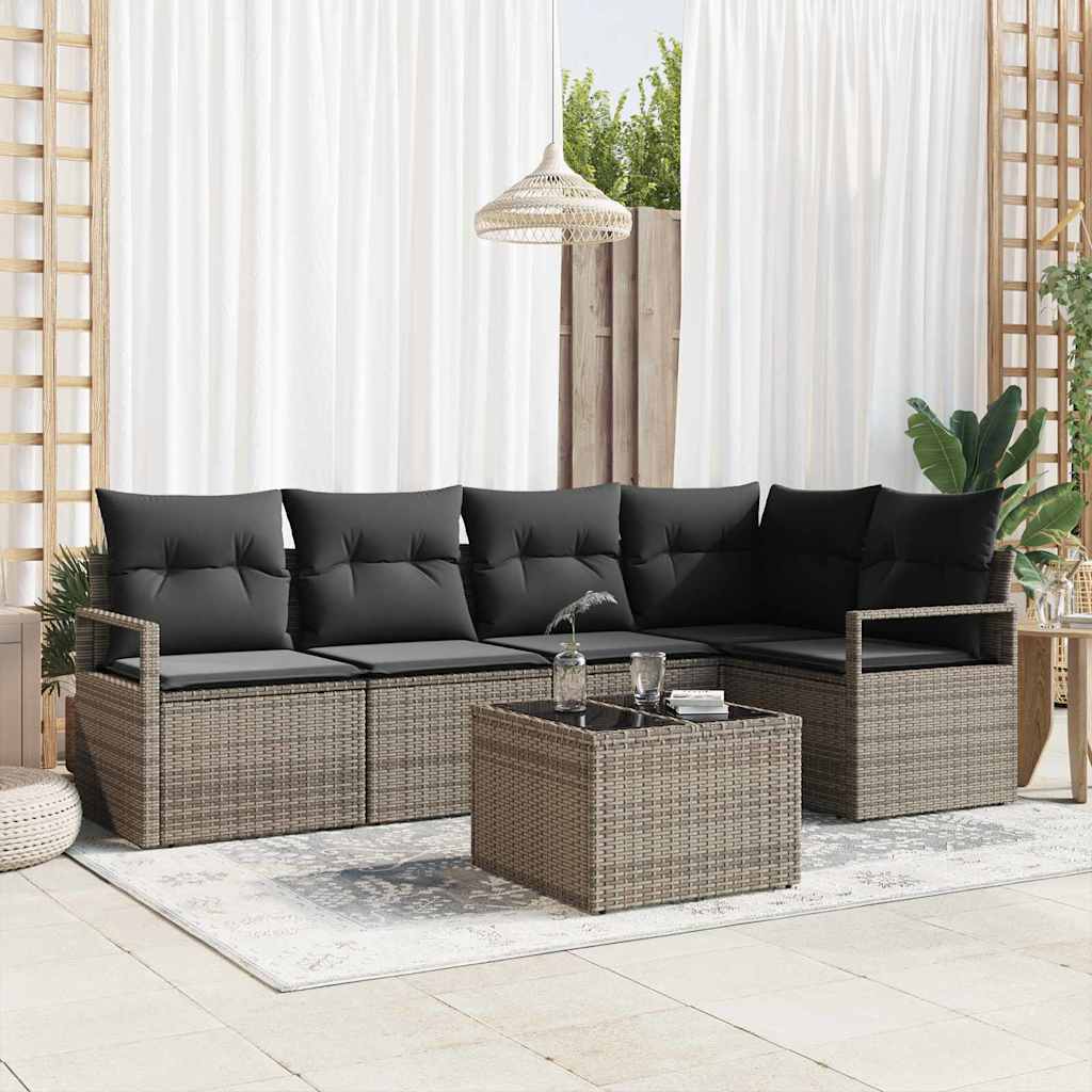 Gartensofa-set 6 stk. Hellgrau Poly-Rattan