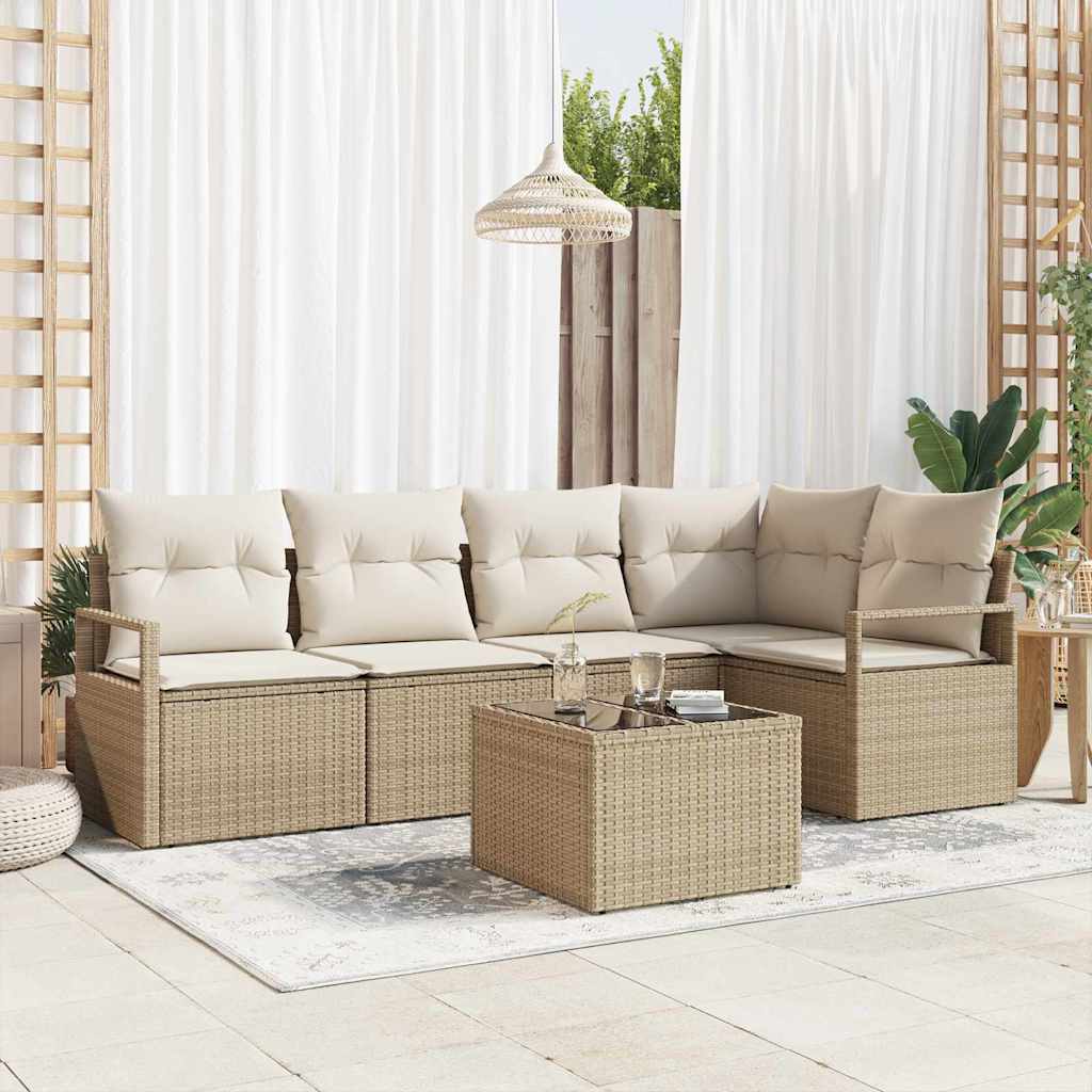 Gartensofa-set 6 stk. Beige und Creme Poly-Rattan
