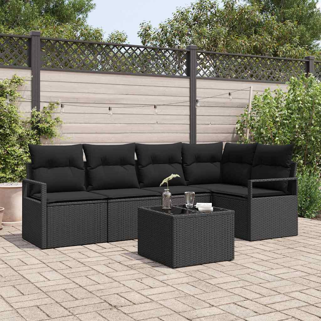 Gartensofa-set 6 stk. Schwarz Poly-Rattan