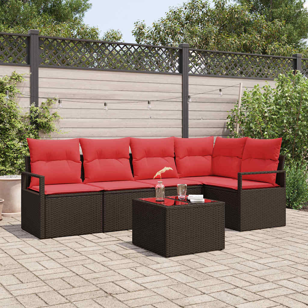 Gartensofa-set 6 stk. Braun und Rot Poly-Rattan