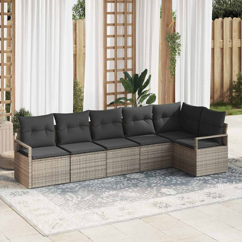 Gartensofa-set 6 stk. Grau Poly-Rattan