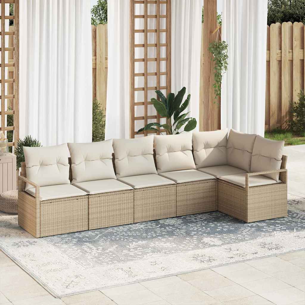 Gartensofa-set 6 stk. Beige und Weiß Poly-Rattan