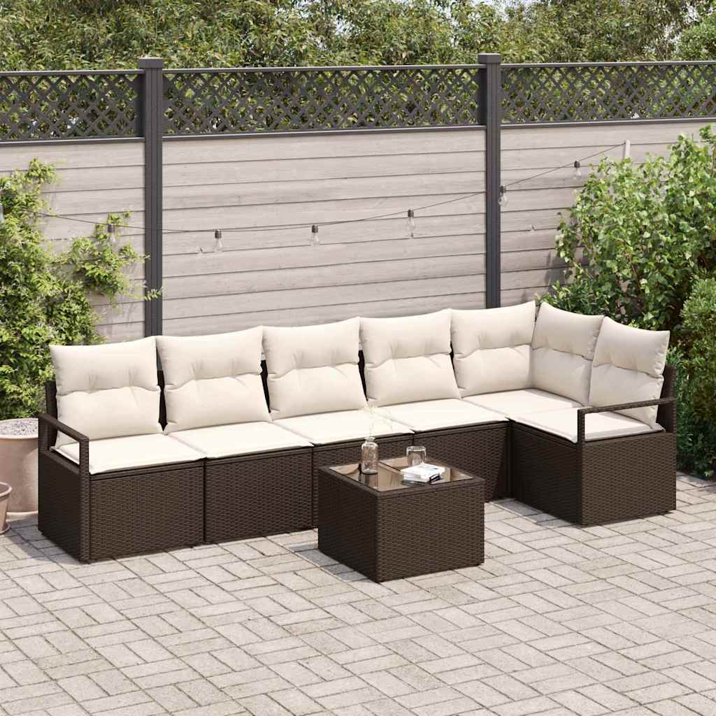 Gartensofa-set 7 stk. Braun und Creme Poly-Rattan