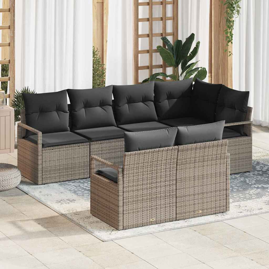 Gartensofa-set 7 stk. Grau Poly-Rattan