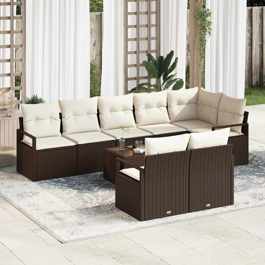 Gartensofa-set 9 stk. Braun und Creme Poly-Rattan