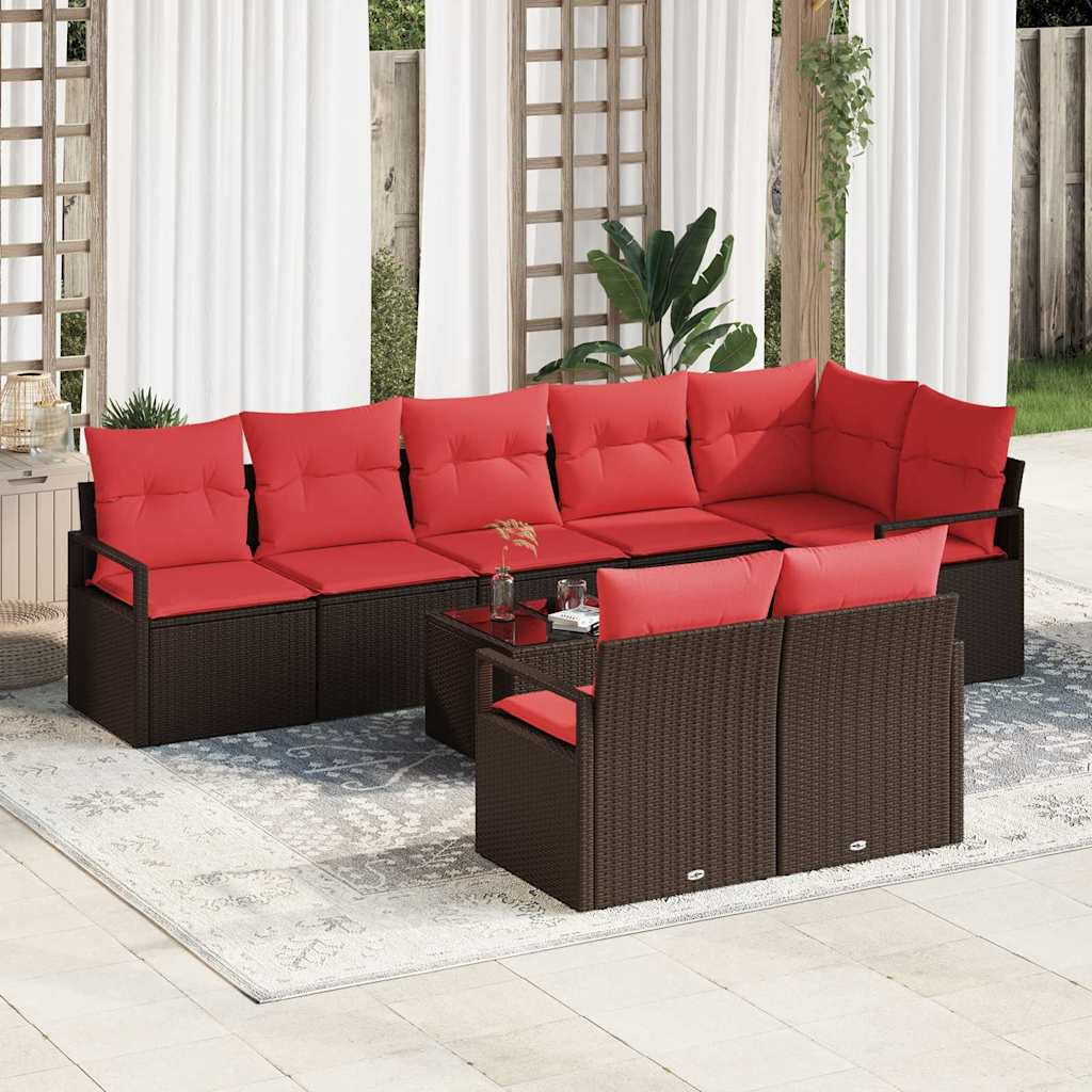 Gartensofa-set 9 stk. Braun und Rot Poly-Rattan
