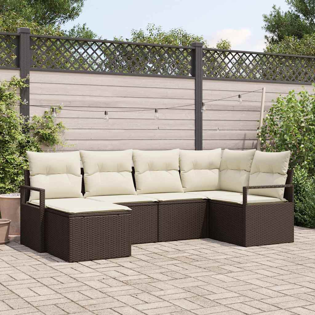 Sofa Set 6 stk. Braun und Creme Poly-Rattan