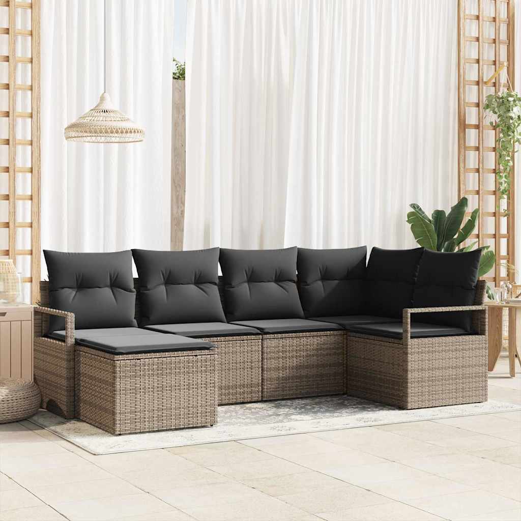 Sofa Set 6 stk. Grau Poly-Rattan
